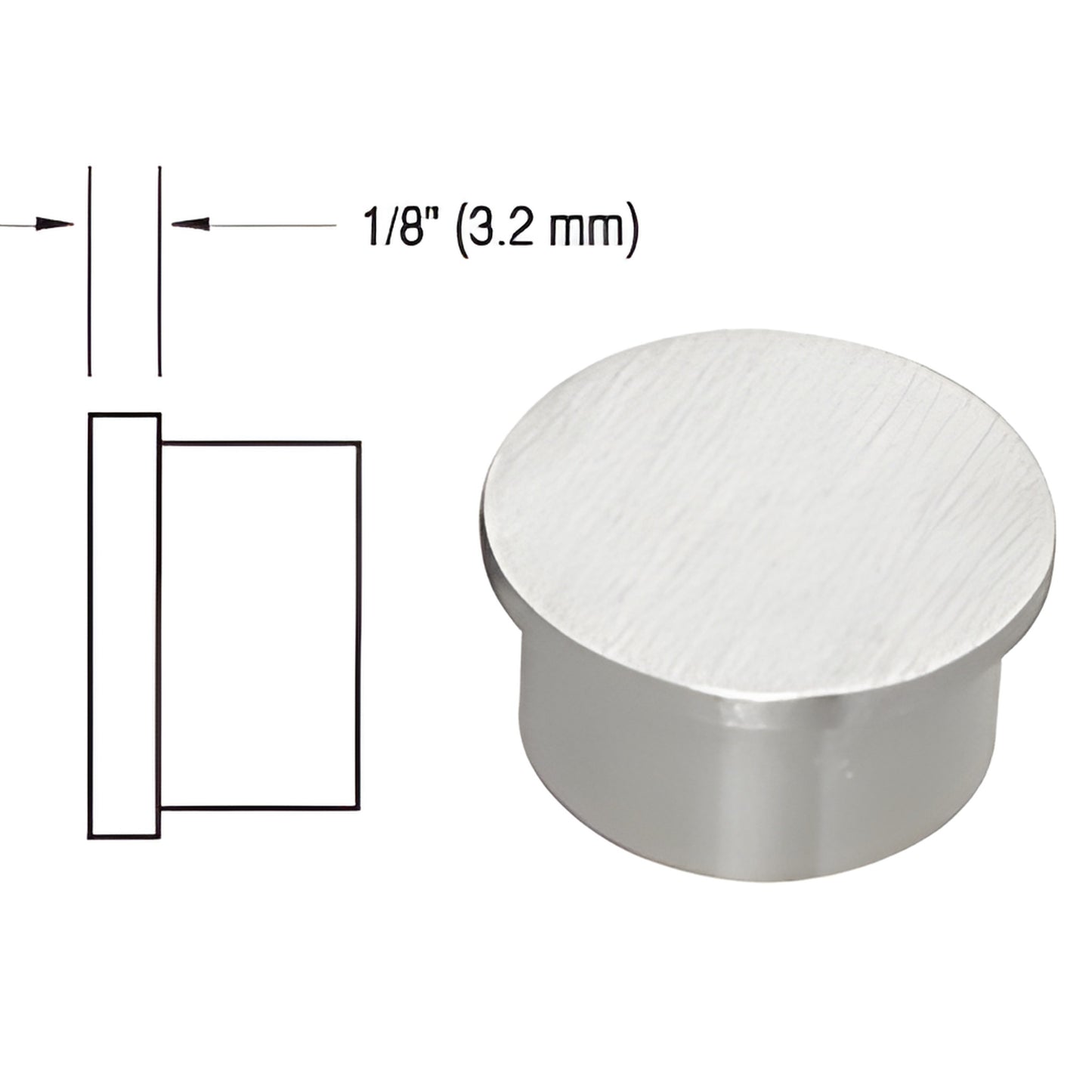 Brushed stainless steel end cap for 1-1/2" outside diameter pipe rail, smooth round plug (SKU HRH15ECBS)