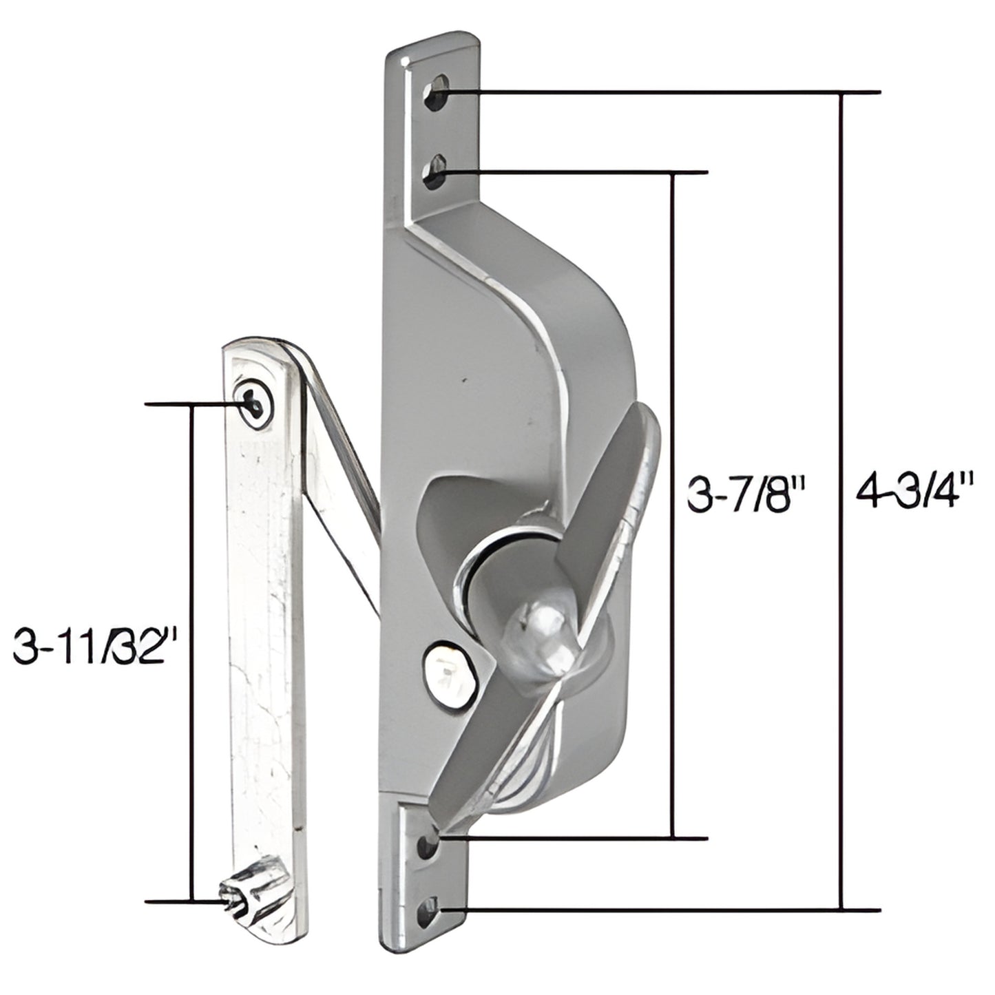 CRL diecast jalousie window operator WCM301 - silver T crank with 3 11/32 flat link arm, replacement for Stanley windows