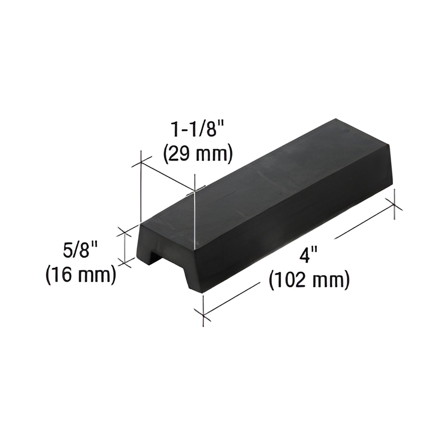 SB230 black EPDM glazing setting block, 4" x 1-1/8" x 5/8" (102 29 16 mm) for 1" glazing, 100 pieces per pack