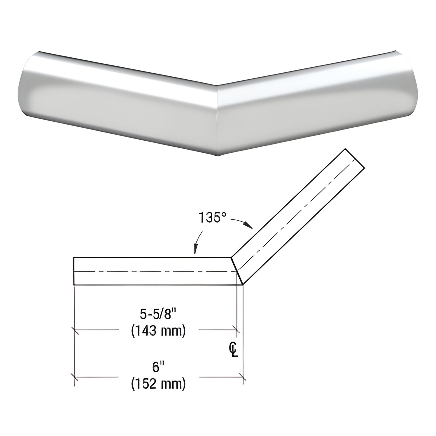 PR15H3PS polished stainless steel 135 handrail corner sleeve, ready-to-install, 304 stainless