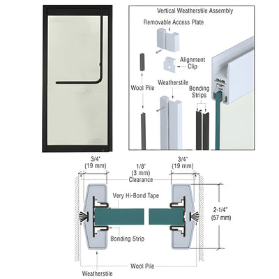 CRL Matte Black Vertical Weatherstile Kit for 3/4-Inch Glass Door