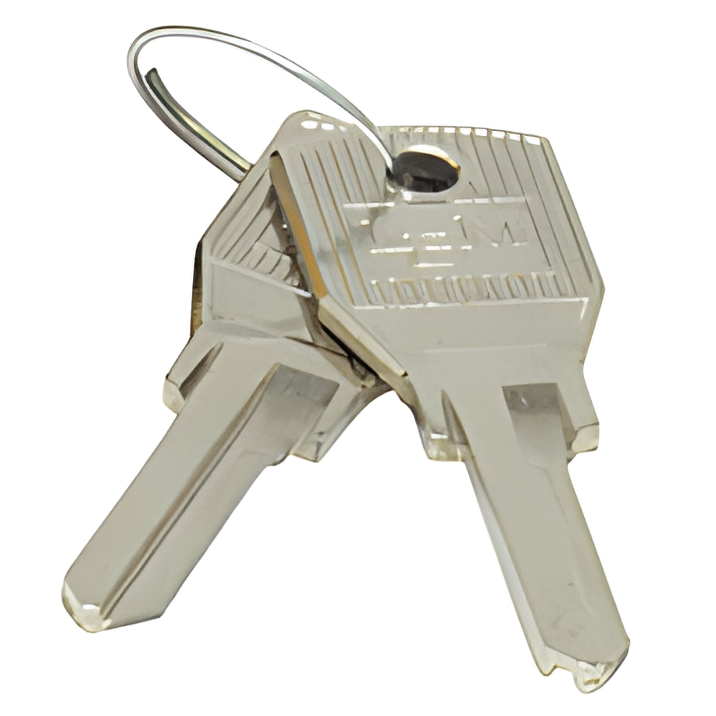 Two silver CRL blank keys (SKU SL1PKEY) on ring - cut-to-match blanks for slip-on patch locks