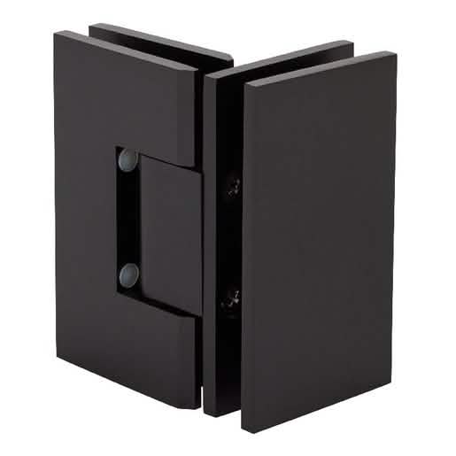 Oil Rubbed Bronze Geneva 092 Glass-to-Glass Hinge - 90°; sleek & durable design.