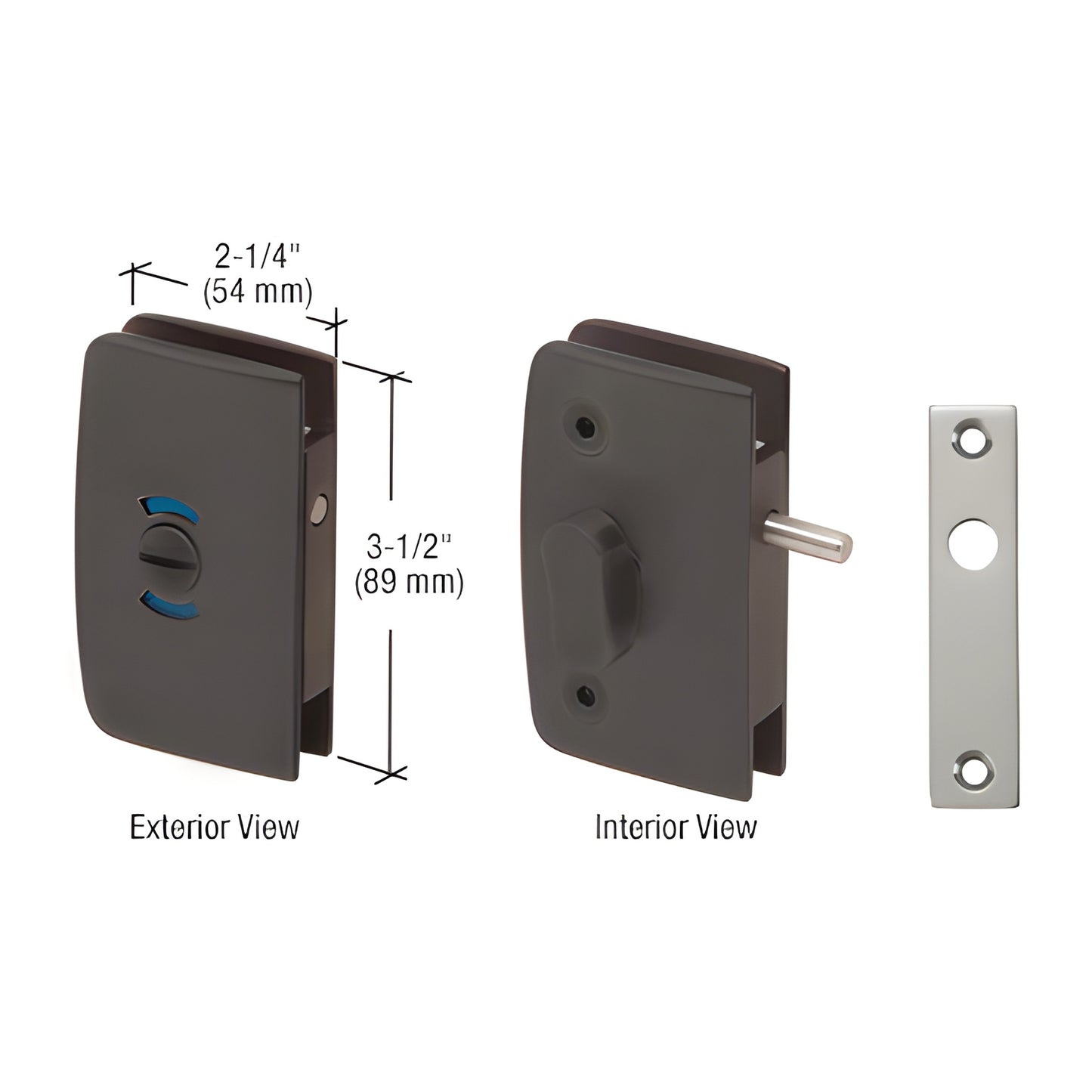 CRL oil rubbed bronze glass door lock with red/blue indicator, thumbturn and strike plate, fits 5/16-1/2" (8-12mm) glass, SKU