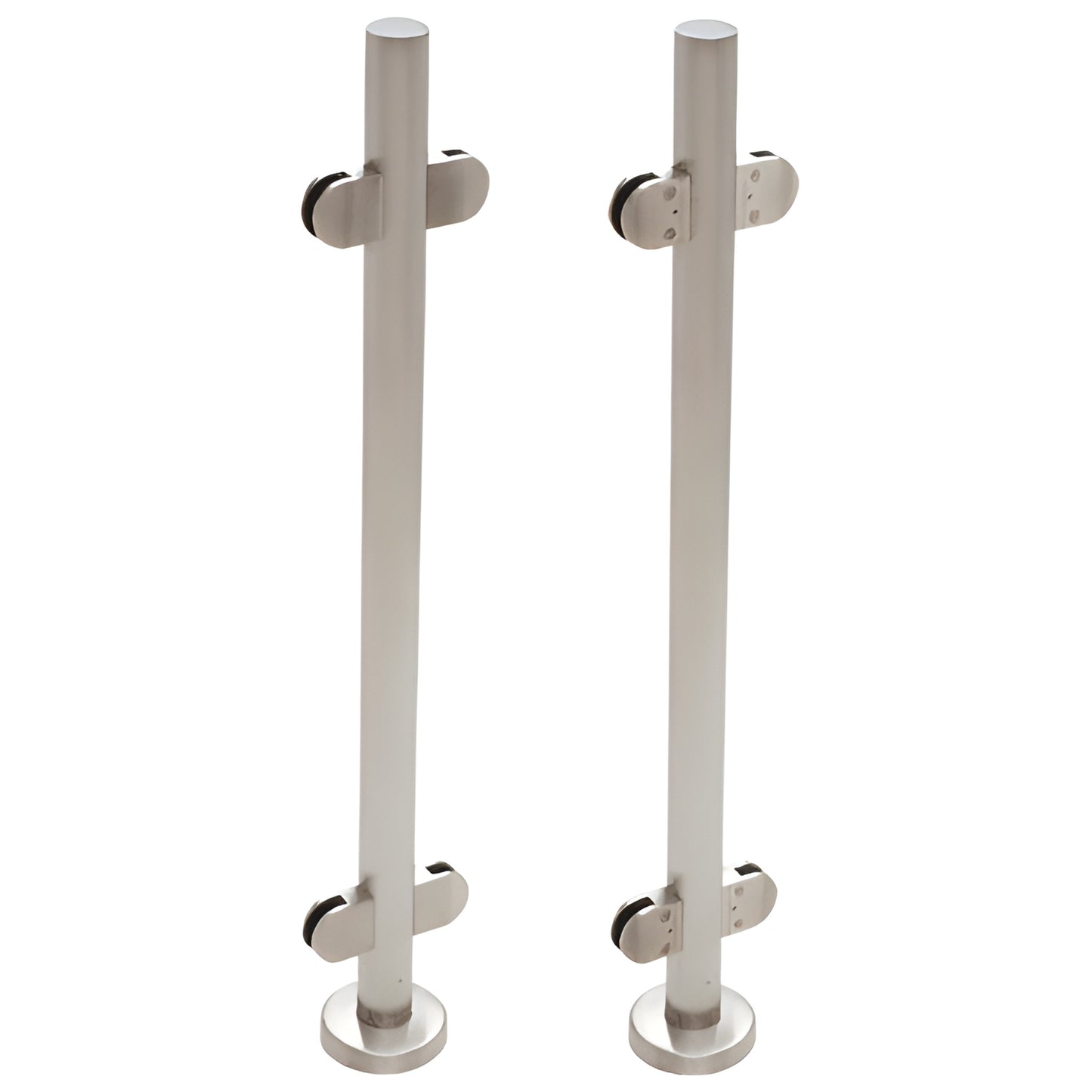 PR1540CBS brushed stainless steel 1-1/2" pipe glass railing posts with base plates and clamp mounts