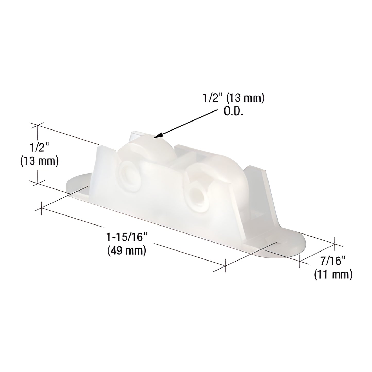 CRL SKU G3176 white nylon flat-edge tandem window roller assembly, 1/2" OD rollers, 7/16" housing.