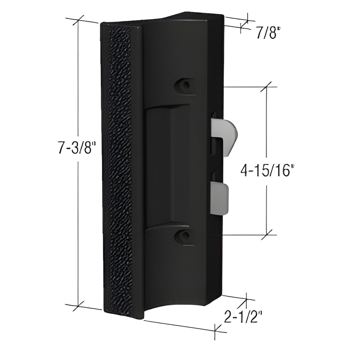 Black polycarbonate surface-mount sliding glass door handle with hook latch, 7-3/8 7/8 21 2 in - SKU C1216