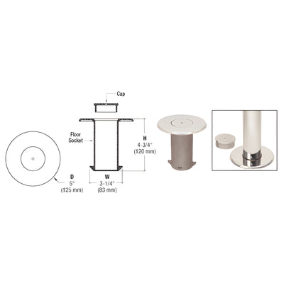CRL Polished Stainless Floor Mount Socket with Cap for 2" Tubing