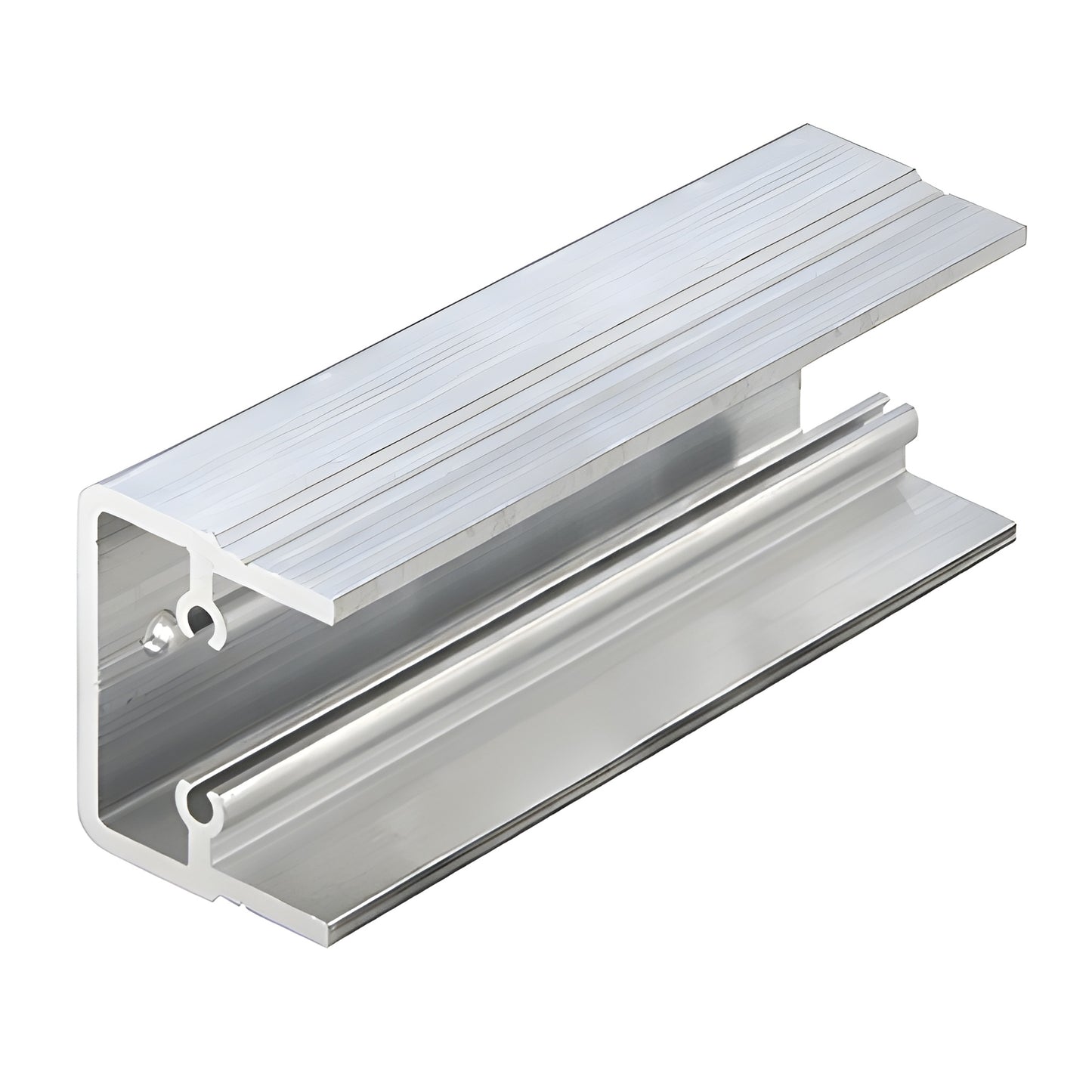 AP205 mill-finish aluminum hardware for horizontal mullions and storefronts; extruded profile with screw channel.