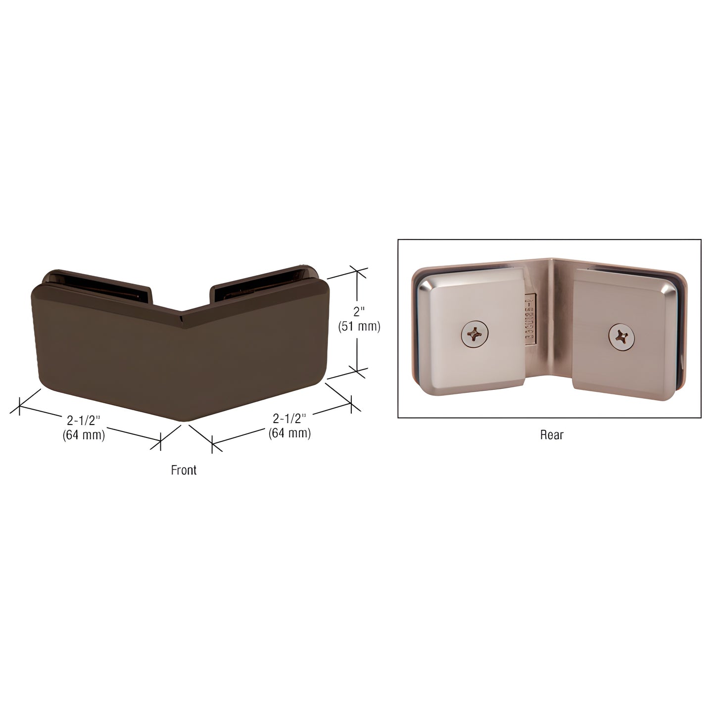 BGC1350RB beveled 135 glass-to-glass clamp, oil-rubbed bronze solid brass, fits 3/8-1/2" frameless glass.