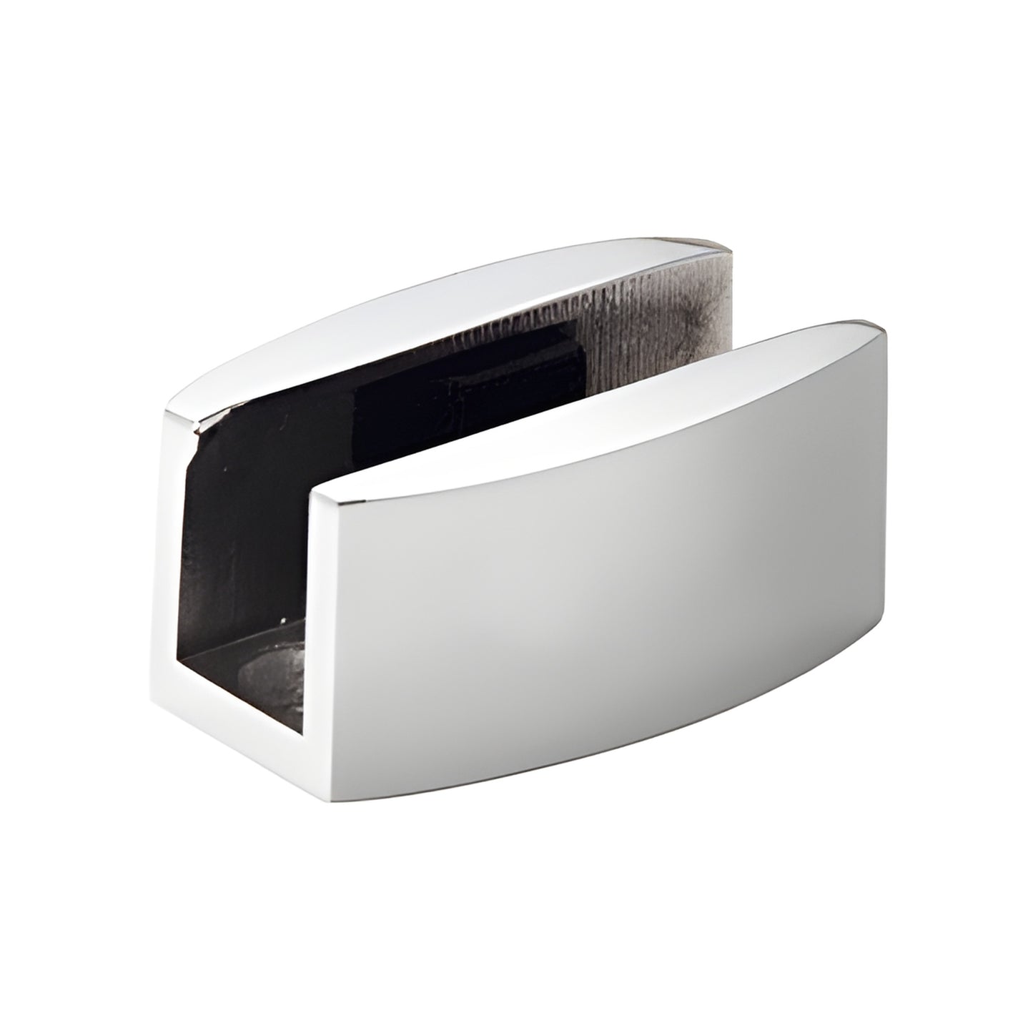 Polished stainless steel frameless shower door glass clamp with U-shaped slot for 1/2" (12.7 mm) glass