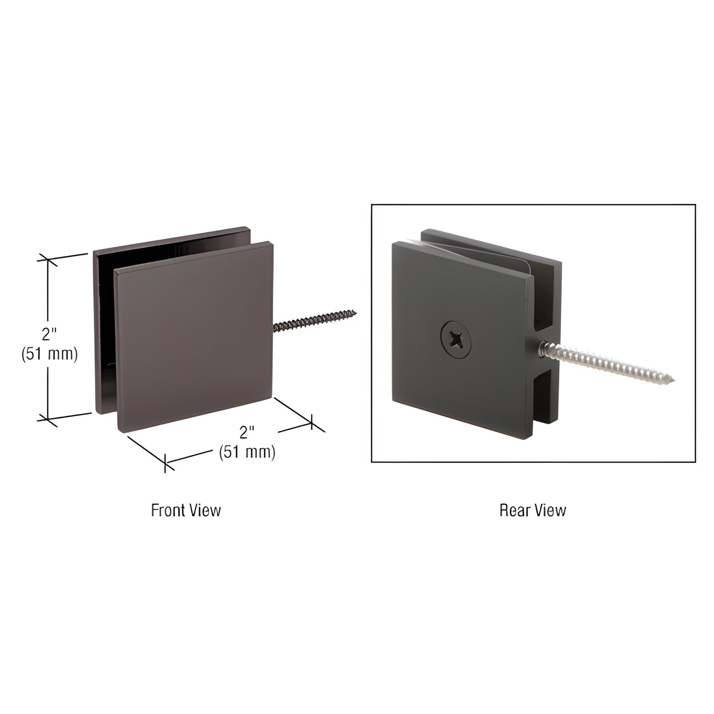SGC1860RB oil-rubbed bronze square brass wall-mount movable transom clamp, 2in square for 3/8-1/2 in glass