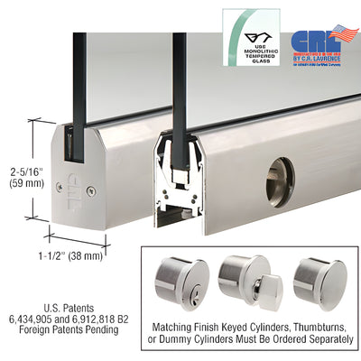 CRL Brushed Stainless 3/8" Glass Door Rail Lock, Tapered Custom Length