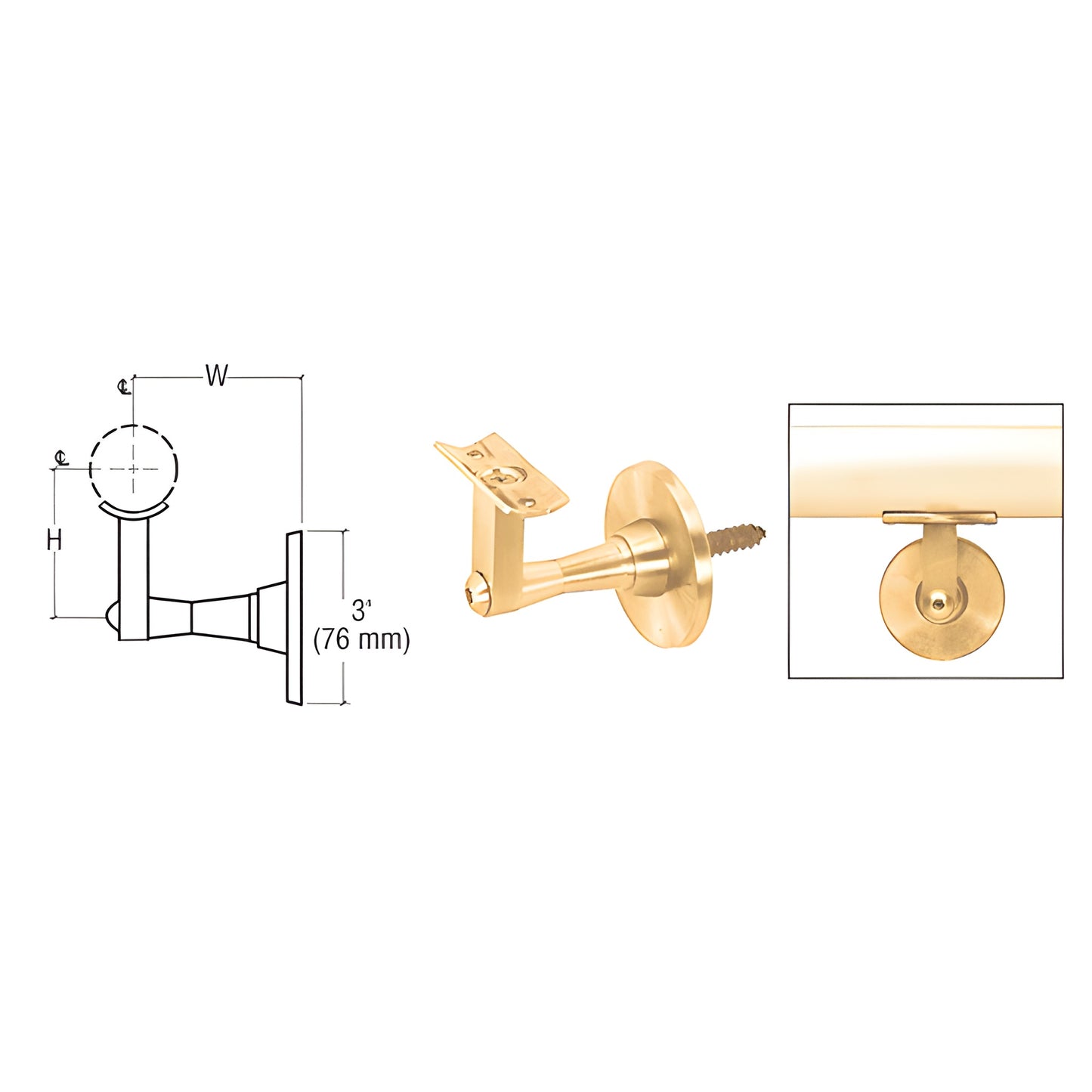 HR2SWPB polished brass adjustable 2-way wall-mounted handrail bracket, ready-to-install for 11 2 -2 tubular rails.