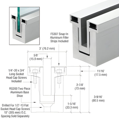 CRL-Blumcraft RG200 Satin Anodized Glass Door Two-Piece Base Shoe