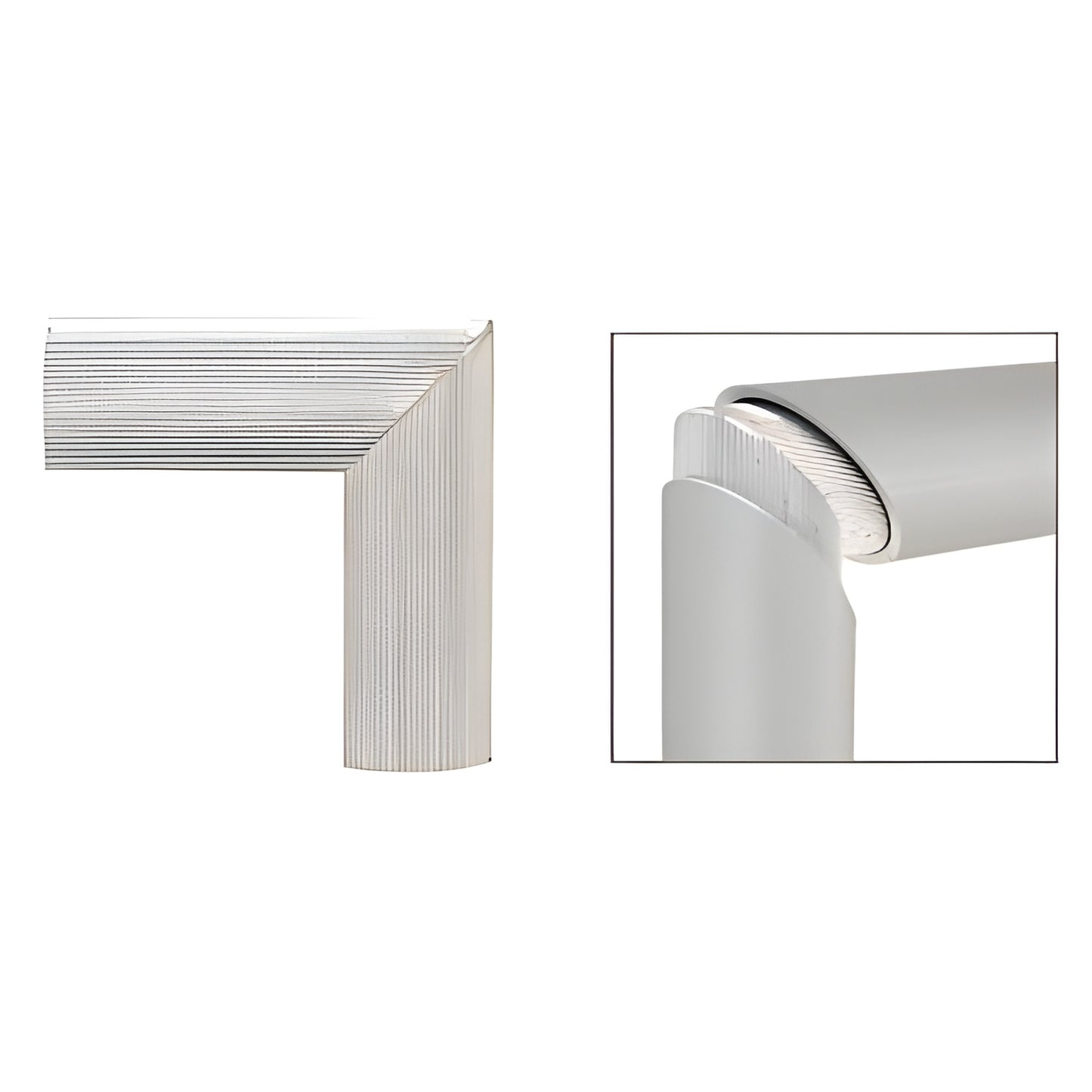 90 mill-finish 6063 T6 aluminum internal splice sleeve for cap rail, shown in corner and close-up, SKU 1S30V90M