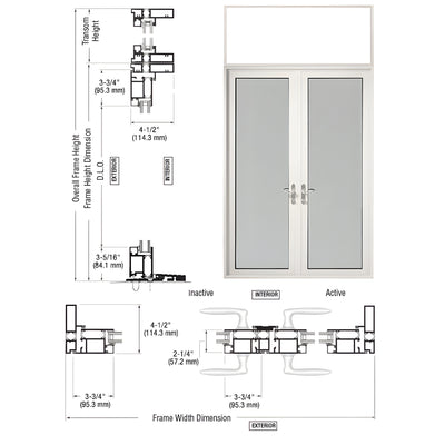 CRL-U.S. Aluminum 925 White KYNAR Swing-Out Transom Patio Doors, Pair