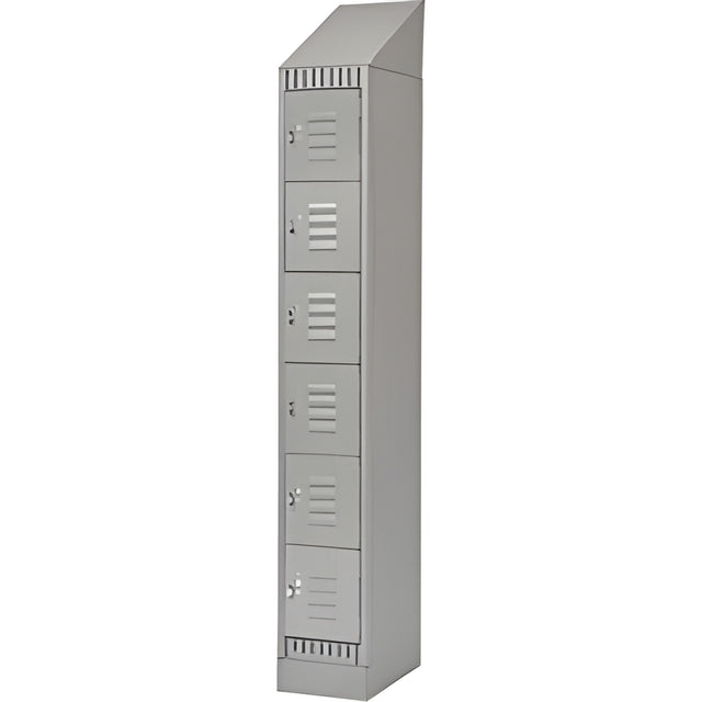 6 Tier Lockerettes with Slope Top and Recessed Base, Bank of 1, 12"x 18"x 86", Grey