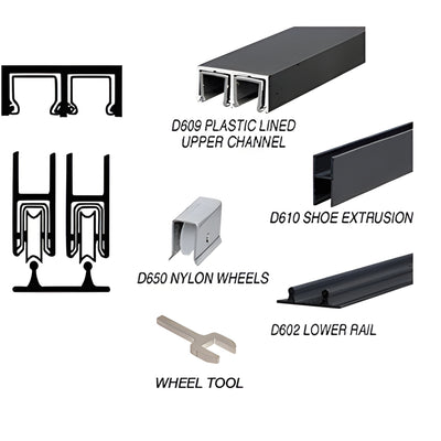 CRL Flat Black Sliding Glass Door Track D609/D602 with Nylon Wheels