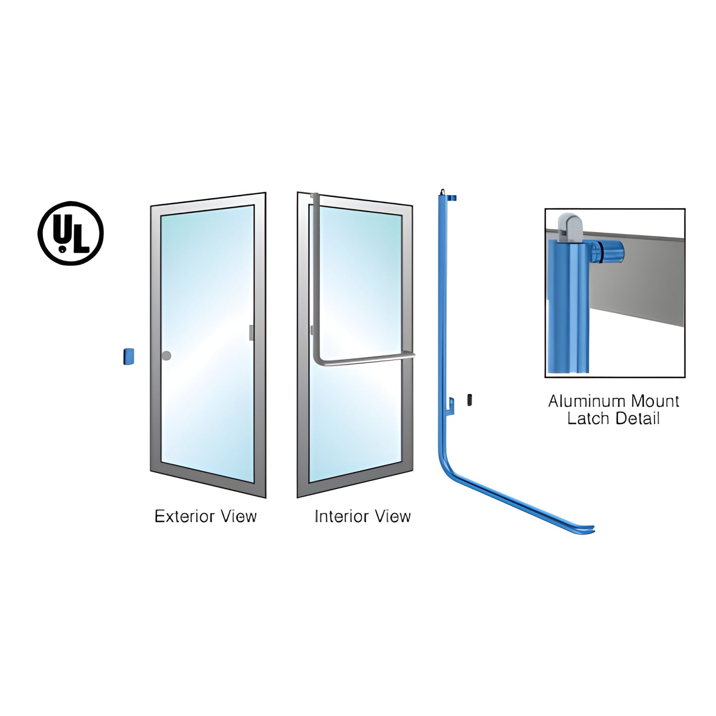 PA100Z4APPT tubular panic deadbolt handle for 1/2-3/4" glass doors, 1-1/4" dia, left-hand reverse.