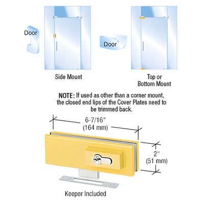 CRL Brass EUR Series Complete Glass Door Patch Lock with Cylinder