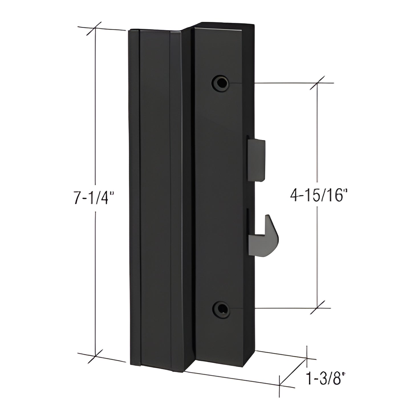 Black closed RV exterior pull handle (CRL V321), 7-1/4" polycarbonate with steel latch hook, 1-3/8" protrusion.