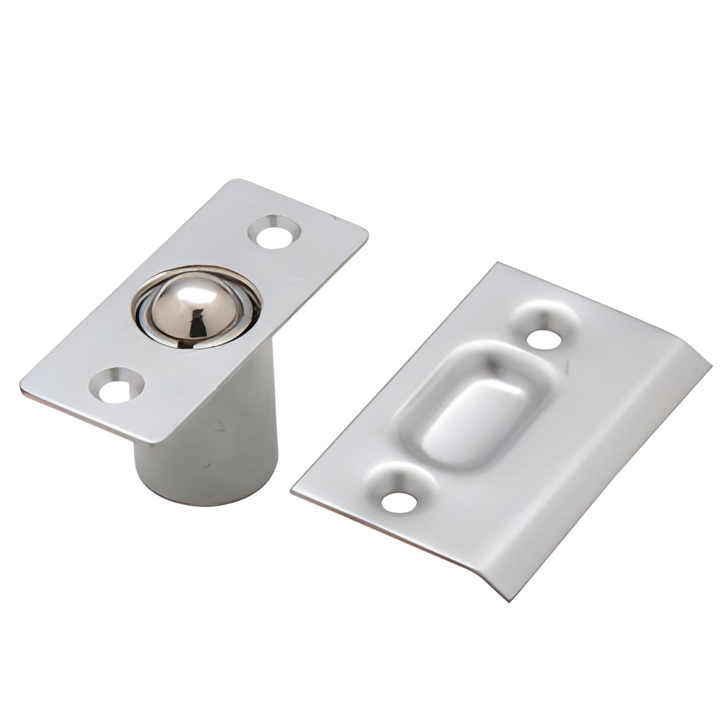 Dull chrome steel spring ball catch with strike plate, 1" x 2-3/16" face, SKU 1034DCHR.