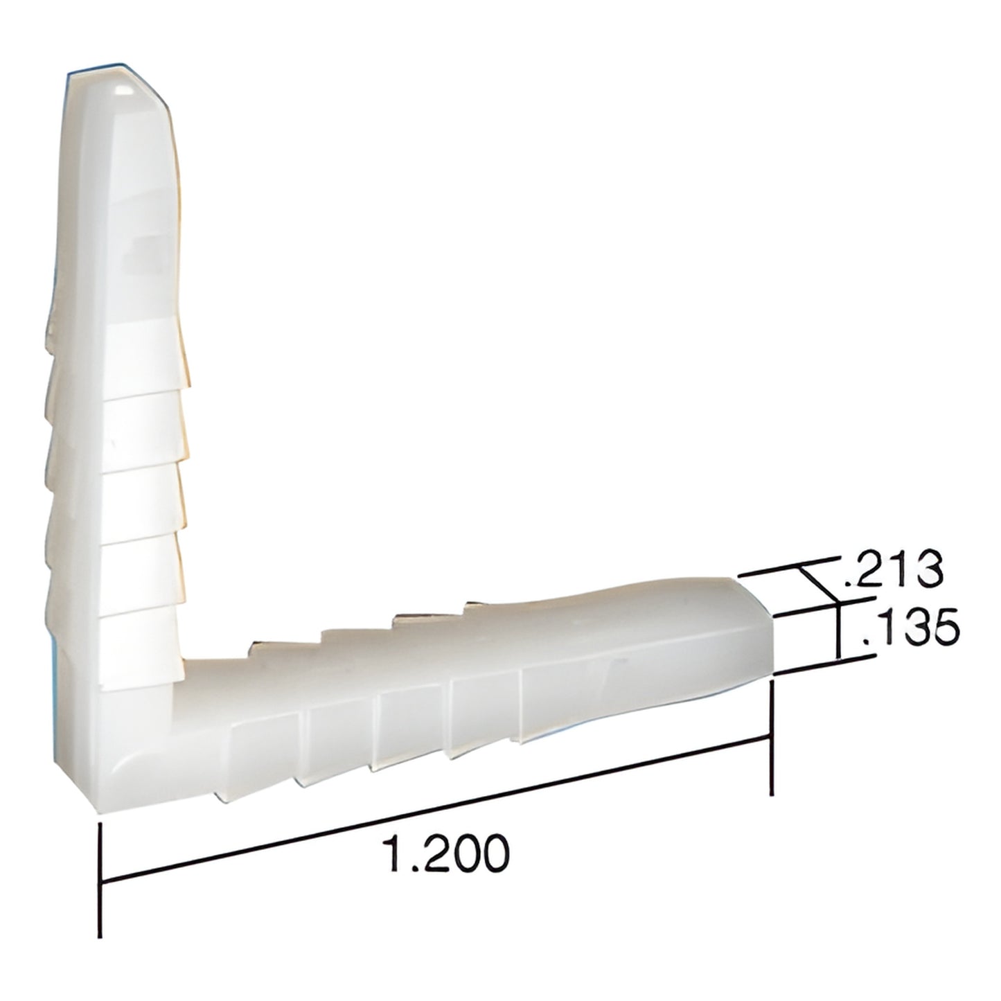 CK265B white molded nylon L-shaped corner key for storm windows, 1.200" leg and 0.213" width
