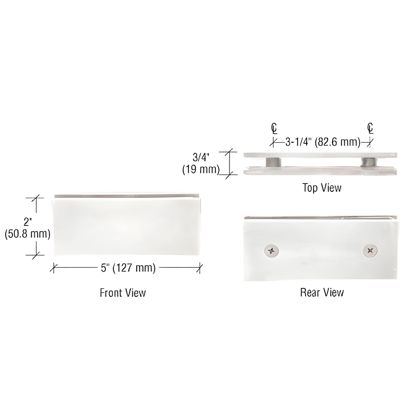 SGC180CH polished chrome square 180 brass glass-to-glass clamp, 5"x2", for 3/8-1/2" tempered glass