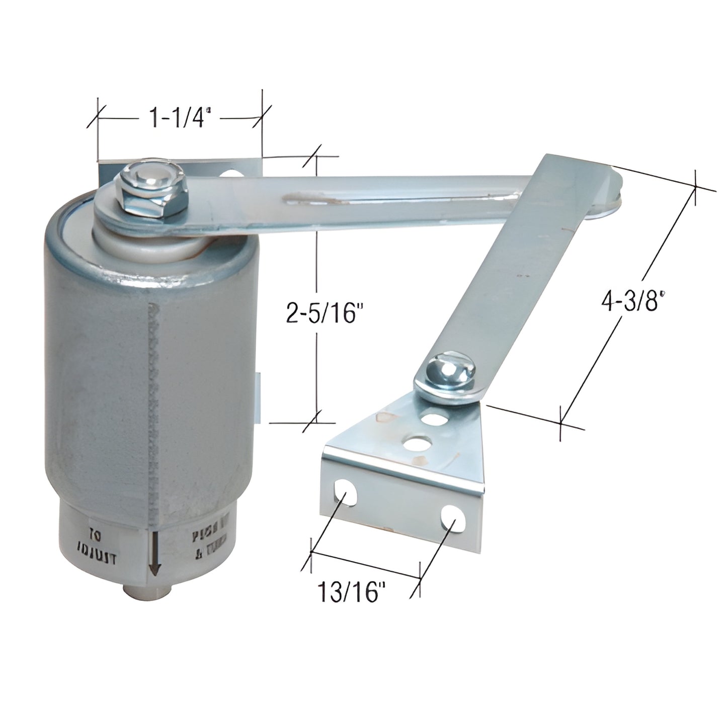 MPR800 rotary hydraulic door closer, aluminum finish for lightweight screen/storm doors, adjustable closing, 180 opening.