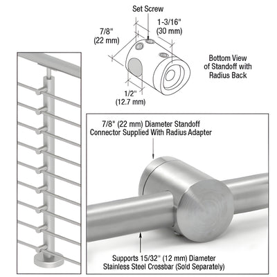 CRL 316 Stainless Steel Brushed Center Standoff Connector (Radius Back)