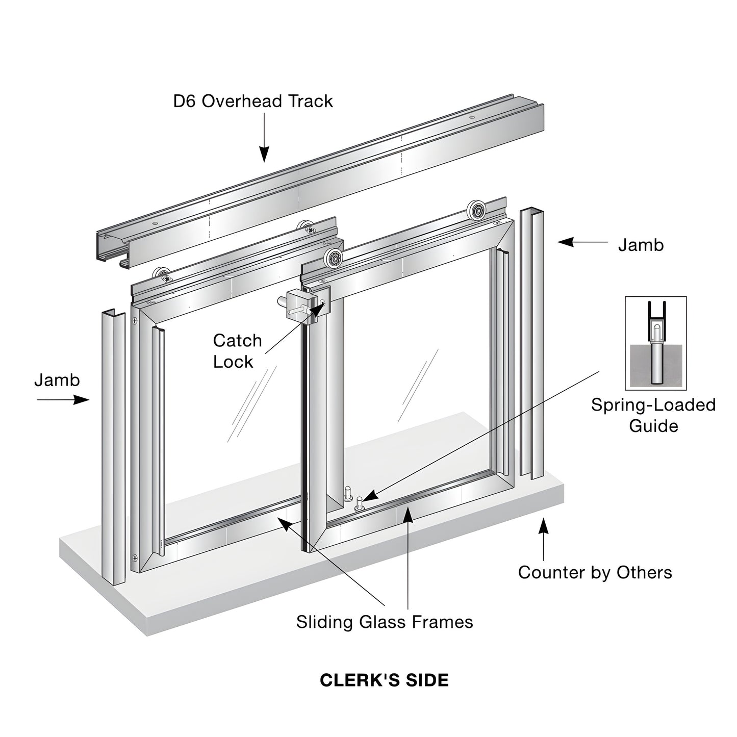 36x48 sliding transaction window (SKU D1041DUXX3648) two 1/4" clear tempered glass panels, duranodic bronze frame