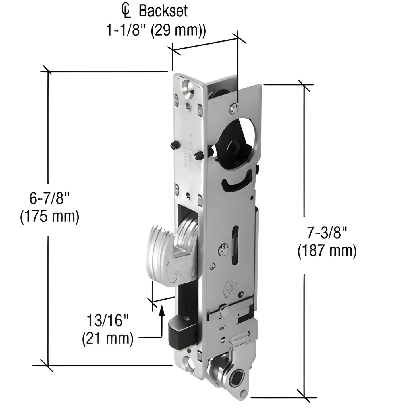 Adams Rite DH18900L left-hand mortise hookbolt, 5-ply stainless steel with ceramic core, 7-3/8 in, 13/16 in throw