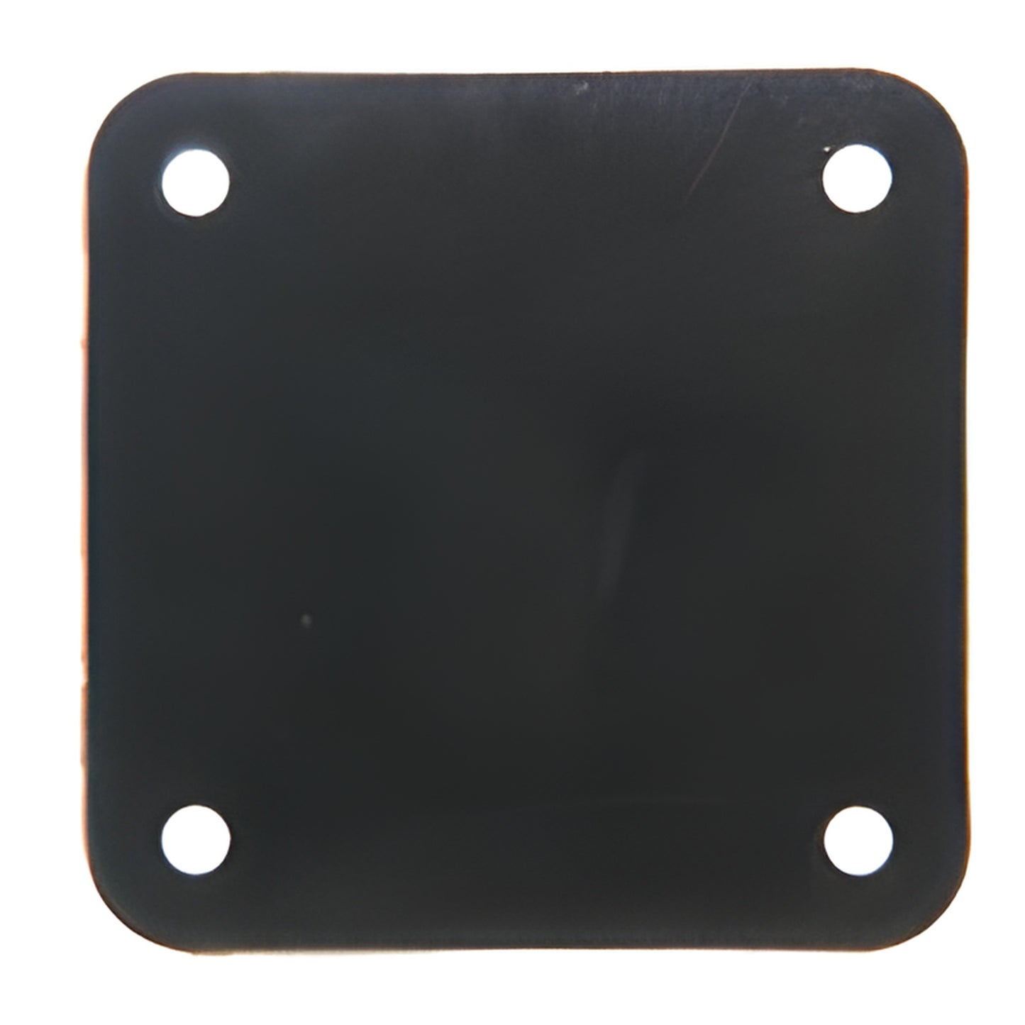Black rubber 1/8 inch square moisture-barrier gasket with four corner bolt holes for aluminum railing base, SKU BPG1BL