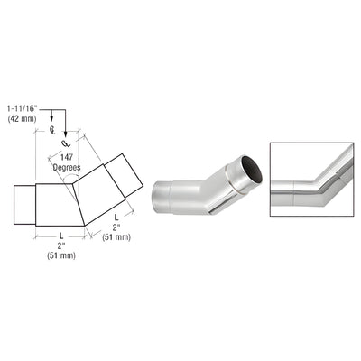 CRL 147° Polished Stainless Steel Flush Angle Fitting for 2" Tubing