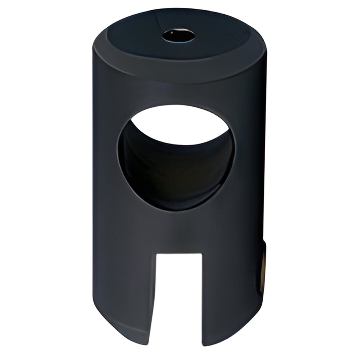 Matte black movable top glass bracket (SKU S7MBL) for 3/8-1/2" tempered glass, top-mounted with support-bar slot.