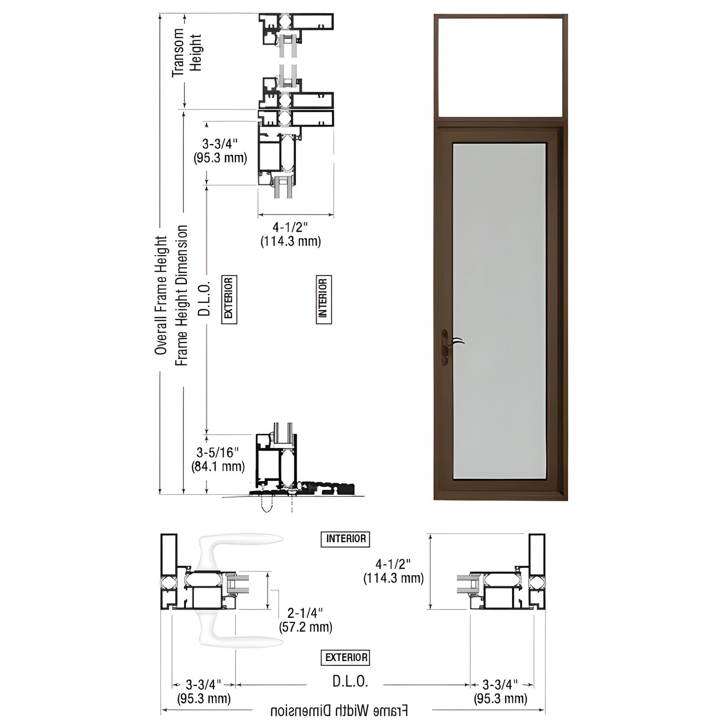 CRL 925 outswing patio door with transom, Black Bronze anodized, thermally broken frame, accepts 1" IG, SKU PNL91522L0