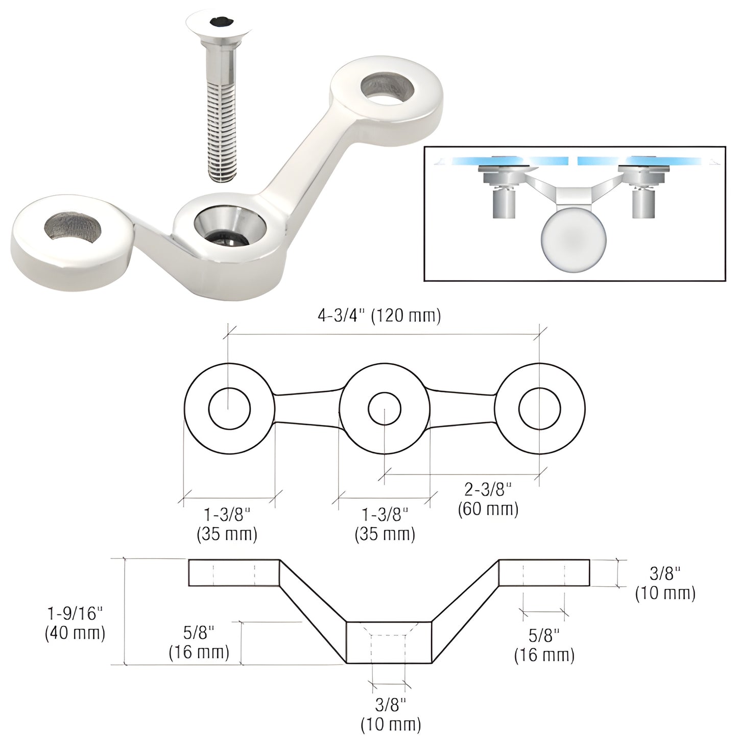 CRL GRP2PS stainless steel post-mount fitting for a single frameless glass panel; includes 3/8"-16 x 2" stud.