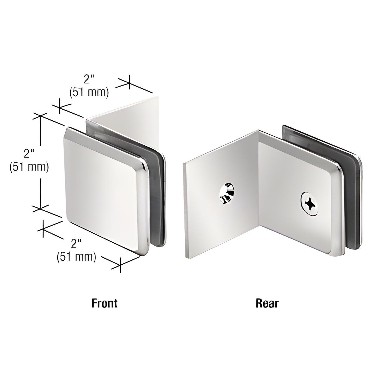 Polished nickel brass 90 beveled fixed-panel clamp for 3/8-1/2 tempered glass (large leg) - SKU BGC039PN