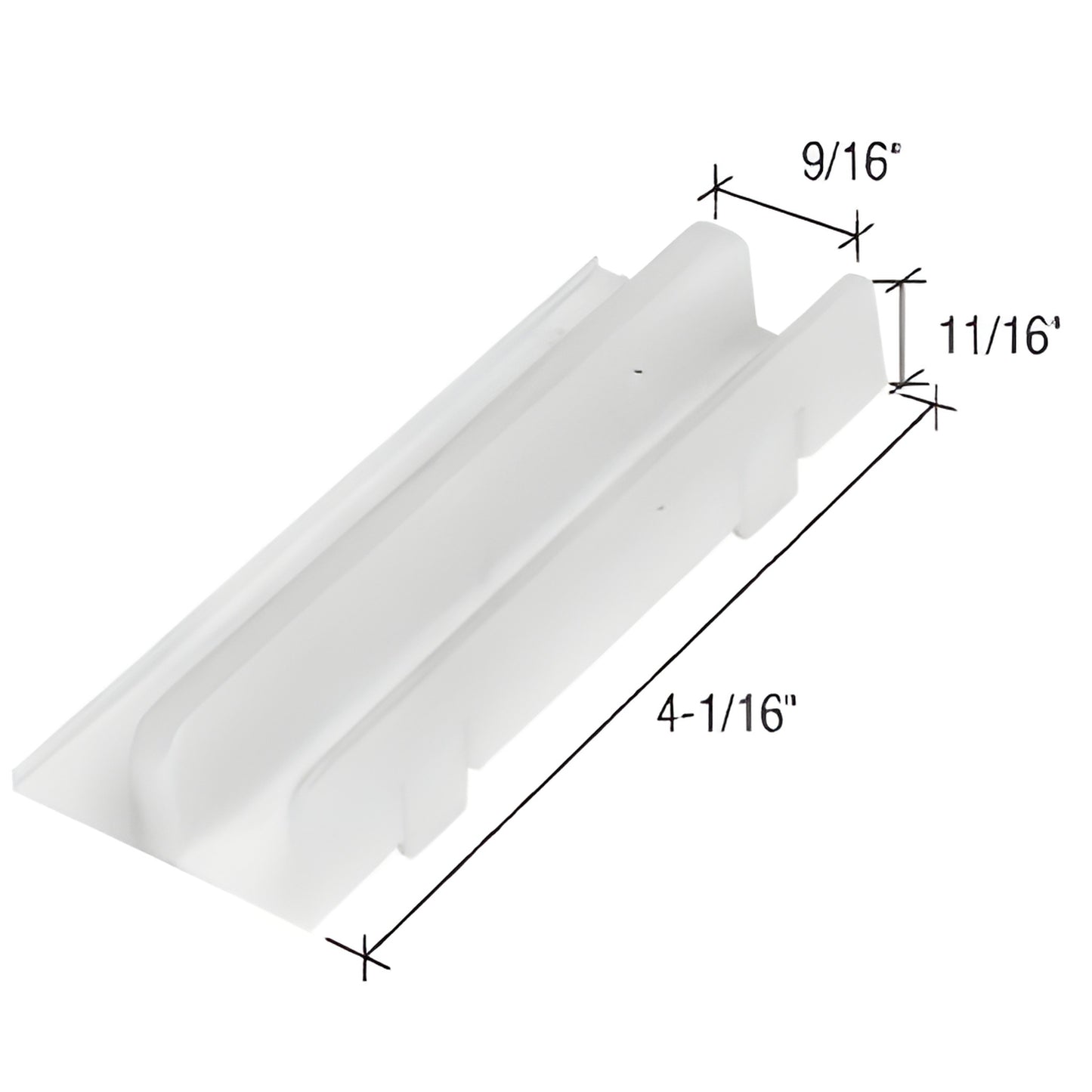 White clear plastic sliding shower door bottom guide, 4-1/16" long for 1/2" rails - SKU M6067.