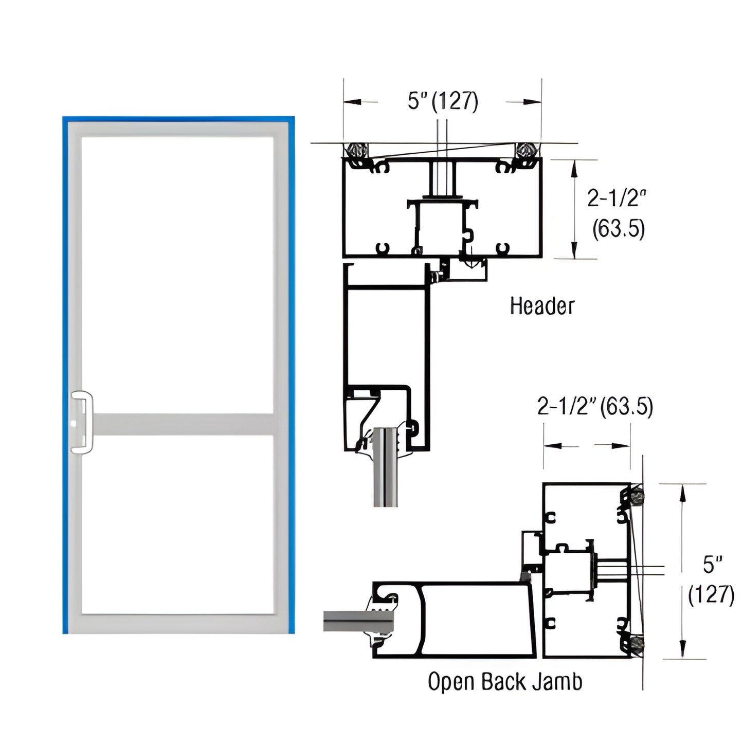 SKU 0P41571 - custom Kynar double up/over hurricane impact door frame with air threshold and technical cross-section drawings