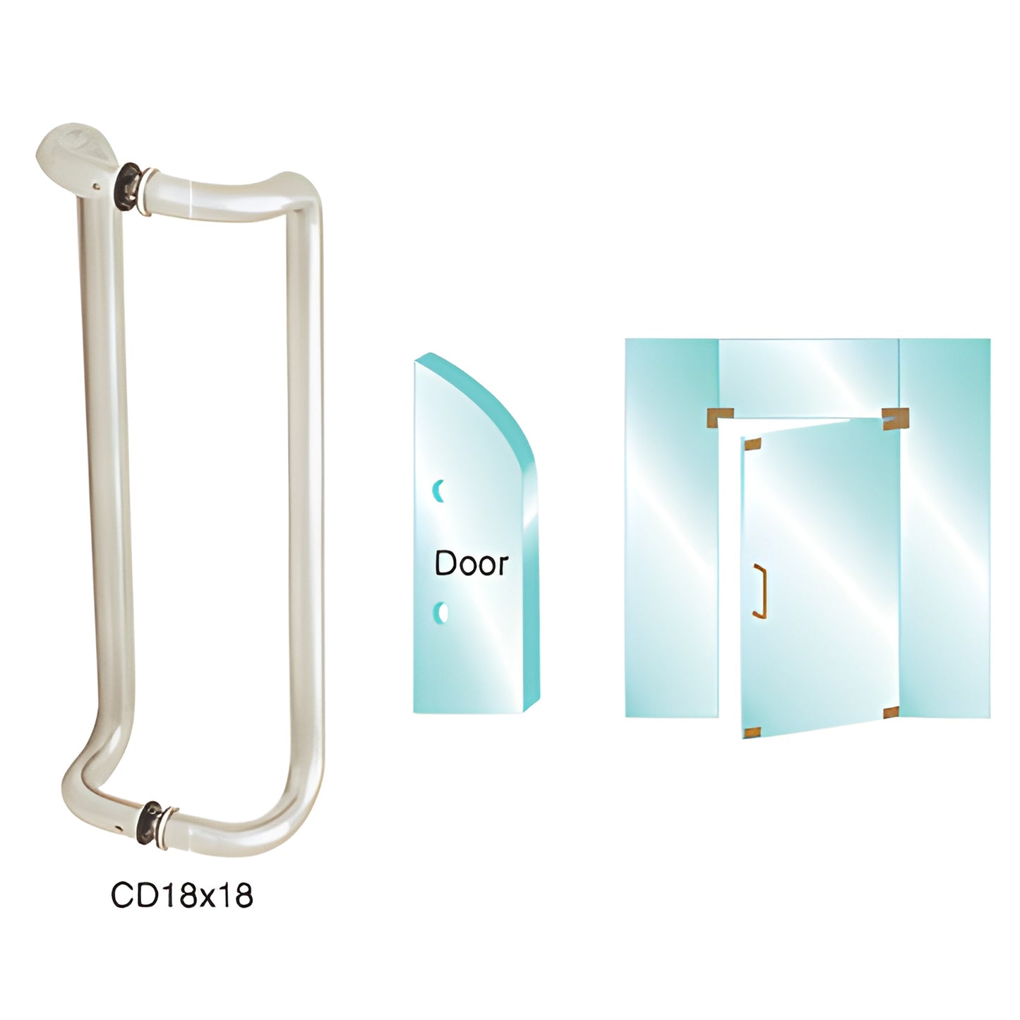 CD18X18BS stainless steel glass door pull, 1 in dia, 18 in c-c, for 3/8-3/4 in glass
