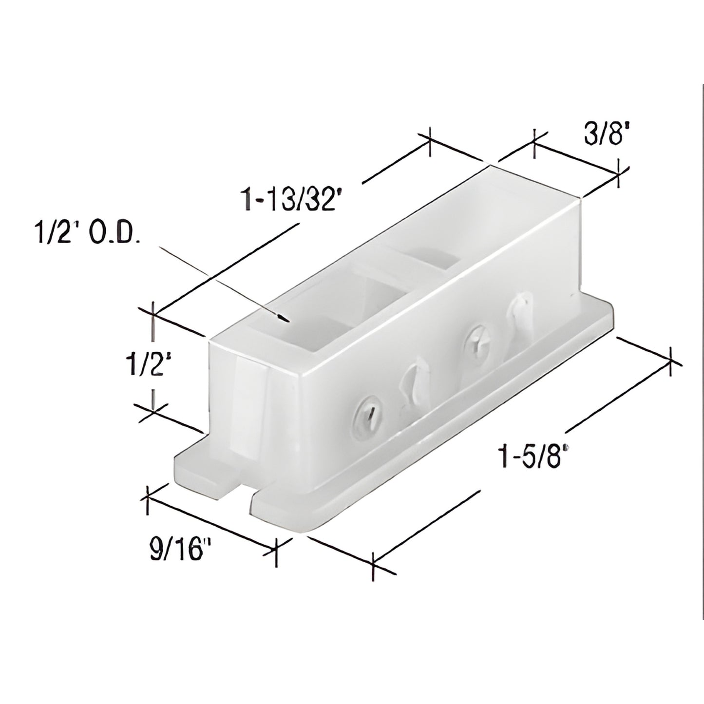 CRL nylon flat-edge tandem window roller assembly SKU G3208, white housing, 1-5/8" length and 1/2" OD rollers