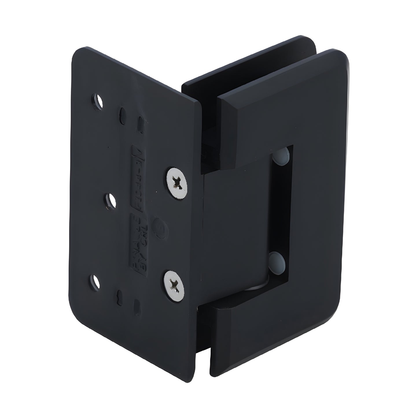 Oil-rubbed bronze Pinnacle shower door hinge (P1N5440RB) for 8-12mm glass, solid brass with beveled, radius corners.