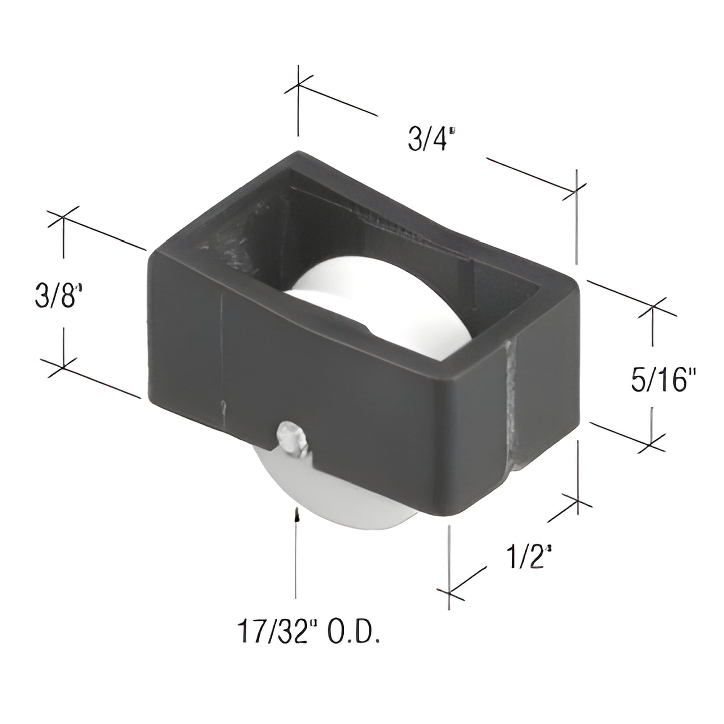 CRL Window Master nylon roller assembly G3064 - black 1/2 housing, 17/32" center-grooved white wheel