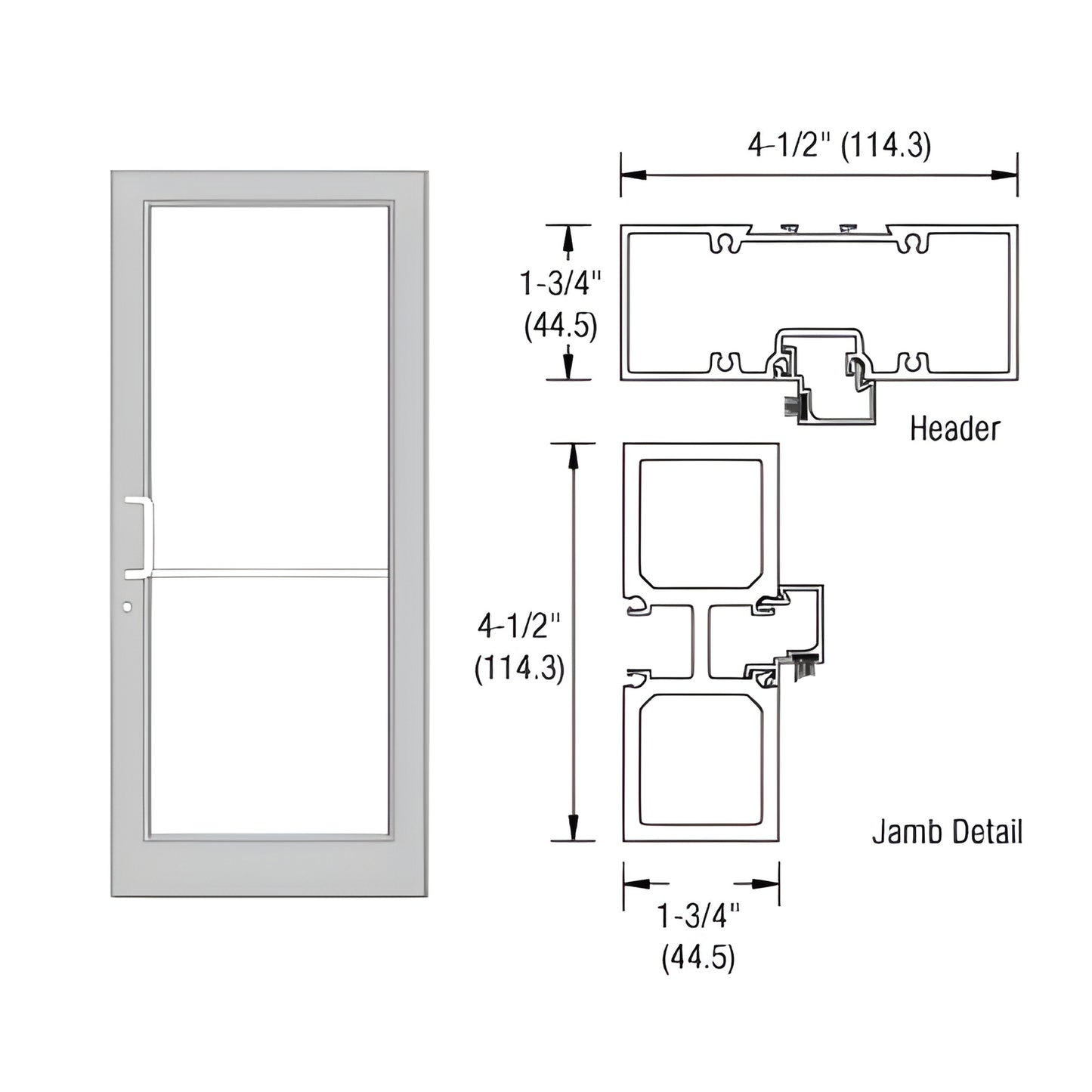 FD11511 Durafront clear anodized complete frame for surface-mount closer, 1-3/4 in x 4-1/2 in jamb/header profile