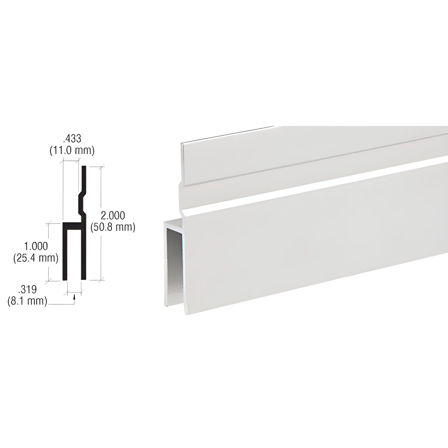 Satin anodized aluminum extrusion D41A profile, 2.00 in tall 0.433 in wide, 12 ft stock length