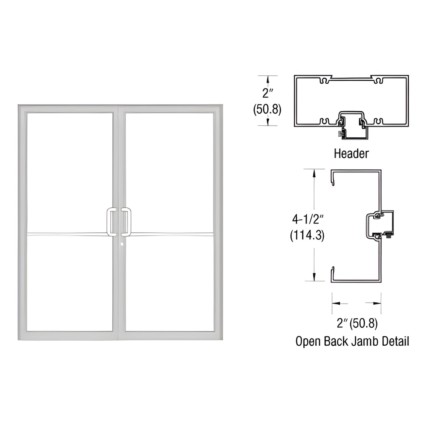 Clear anodized double door gear-hinge up-and-over frame with open back jambs and aluminum threshold, SKU 0B72811