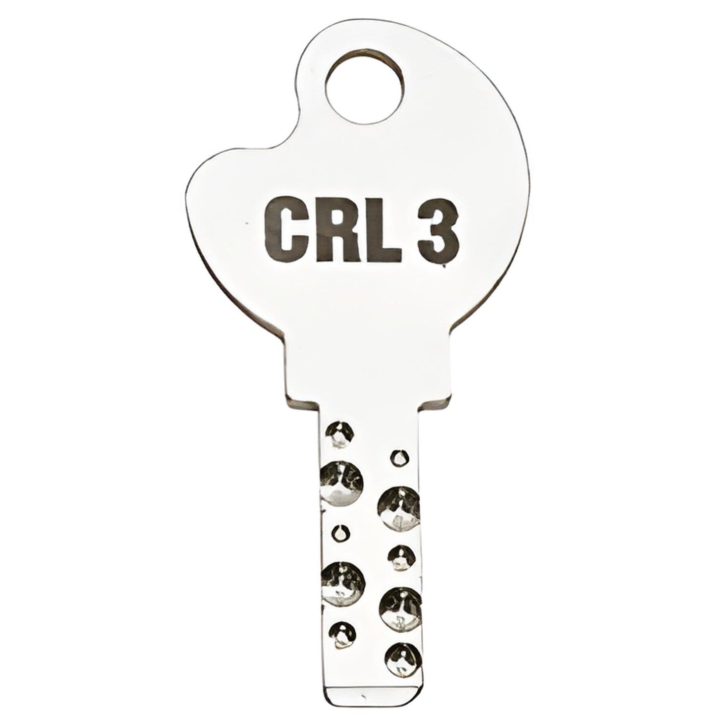 CRL replacement key SKU 01PKEY3 - chrome patch-lock key stamped "CRL 3" with dimple blade for CRL Deluxe patch locks.