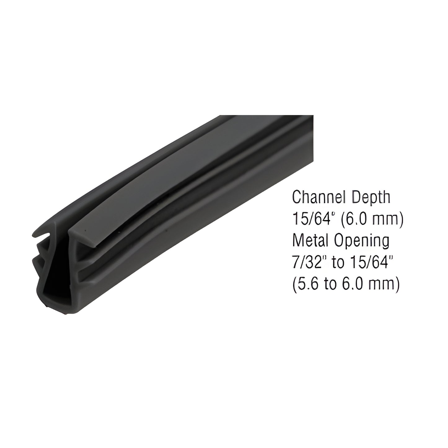 Gray CRL glazing vinyl gasket strip for 1/8 in double-strength glass, 15/64 in channel depth - SKU GC724BLC